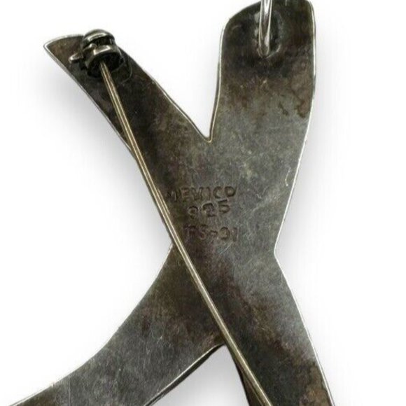 Mexico 925 Sterling Silver Abstract X Brooch Pendant TS-J1 12.12g 2 1/4 x 1 3/4" - Picture 3 of 7